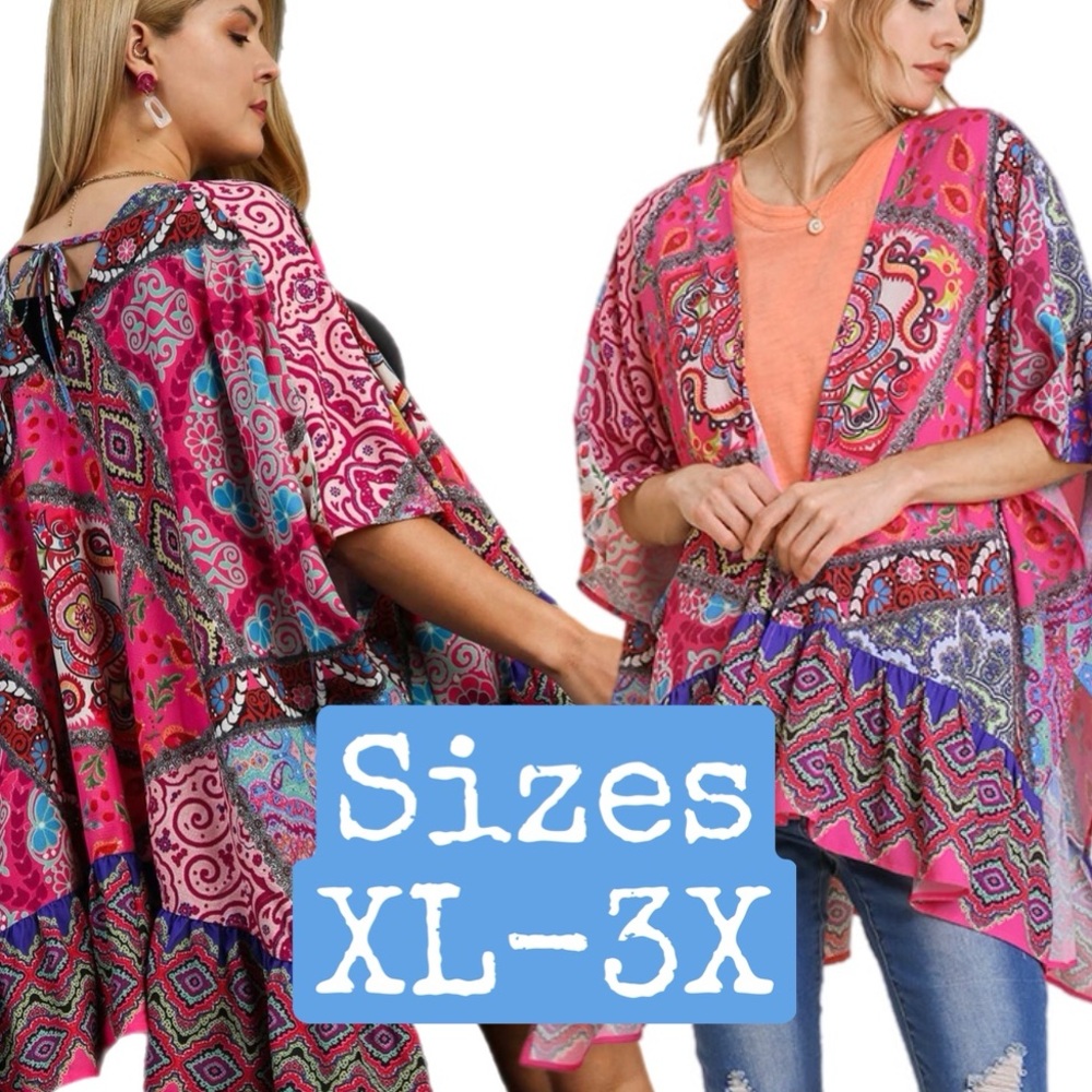 Umgee NWT Boho Gypsy Paisley Print Plus Kimono XL 1x 2x